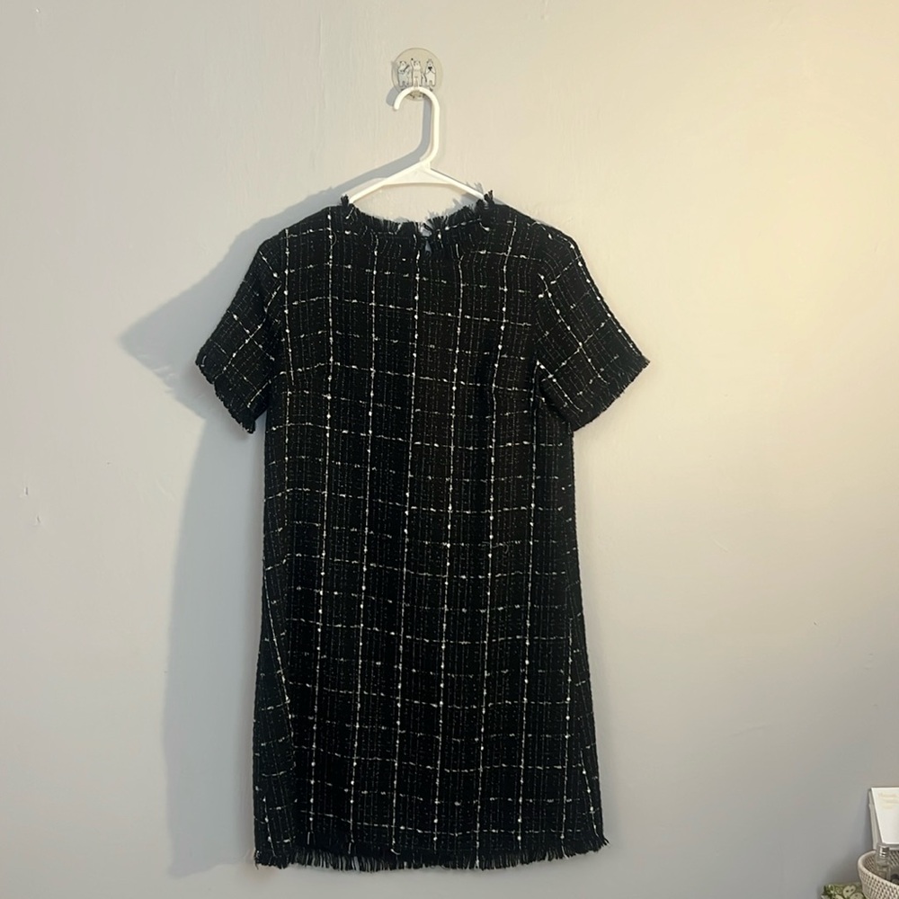 Black Tweed Short Sleeve Mini Dress, Classic Chic Winter, Workwear Holiday Party